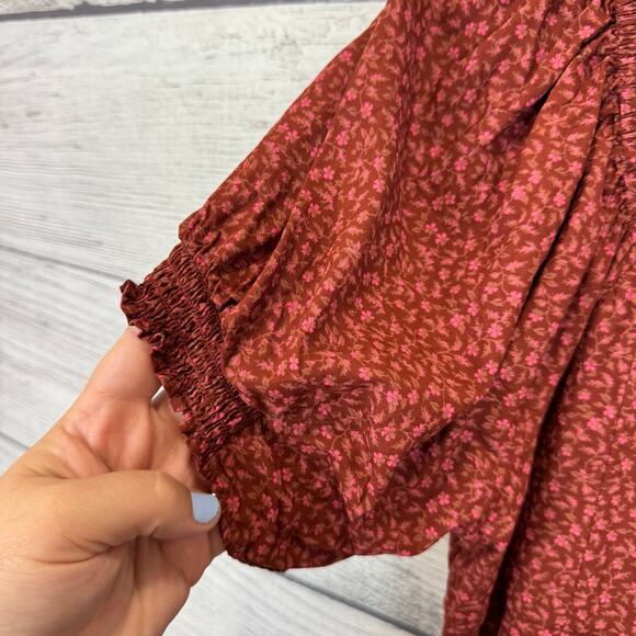 Madewell Women's Rust Floral Sweetheart Puff-Sleeve Midi Dress Size 16 - Picture 7 of 9